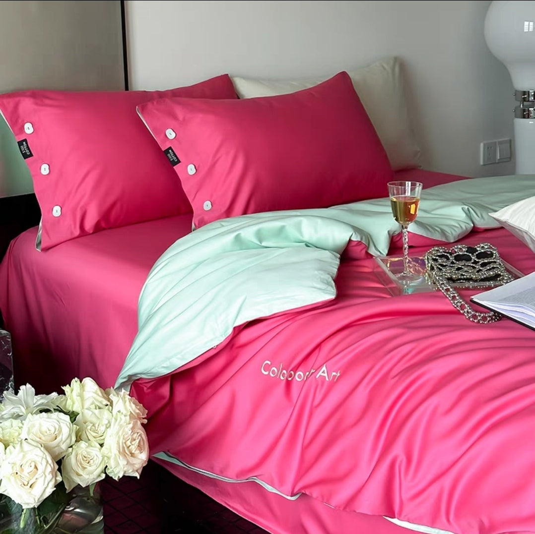 Mocha & Ivory Duvet Cover Set on Contemporary Bed with Warm Tones
