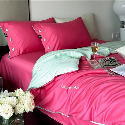 Mocha & Ivory Duvet Cover Set on Contemporary Bed with Warm Tones
