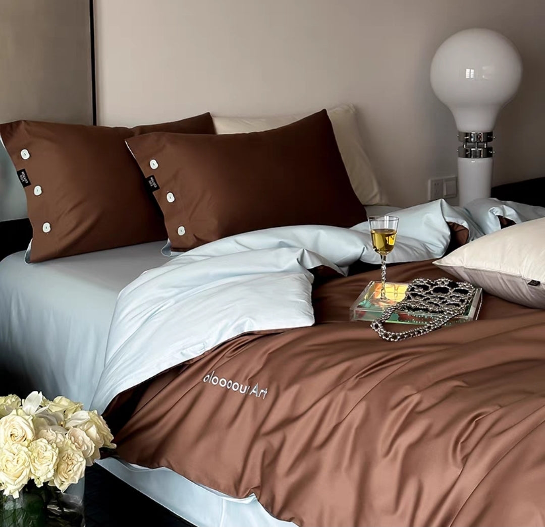 Cocoa & Powder Duvet Cover Set Styled with Minimalist Bedroom Decor
