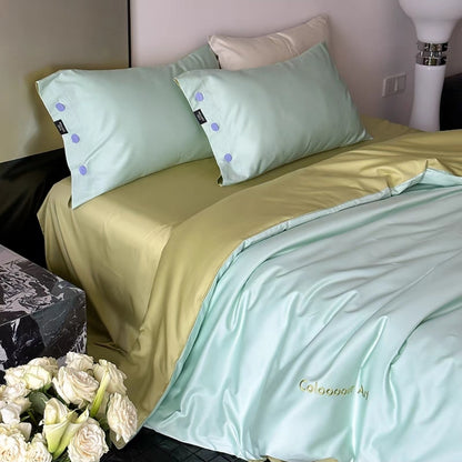 Olive & Mint Duvet Cover Set in Fresh, Earthy Tones with Light Bedding