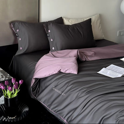 Charcoal & Dusty Rose Duvet Cover Set in Bold, Elegant Colour Scheme
