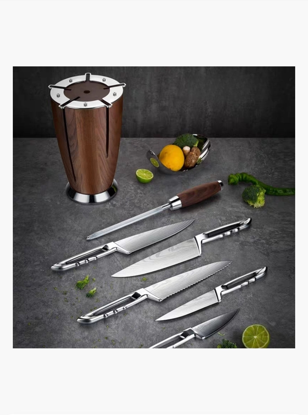 Luxury Walnut Knife Block Set – 6-Piece German Steel Knives